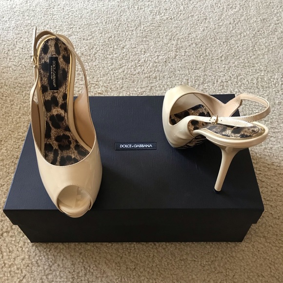 Dolce & Gabbana Shoes - Dolce & Gabbana Nude Slingback Peep Toe Heels